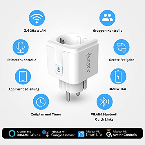 Enchufe Inteligente Wifi, Enchufe Conéctese Alexa/Google Home, Smart Plug 16A, Comando de Voz, Programa de Tiempo, Ahorro de Energía por Avatar Controls (4 PACK)