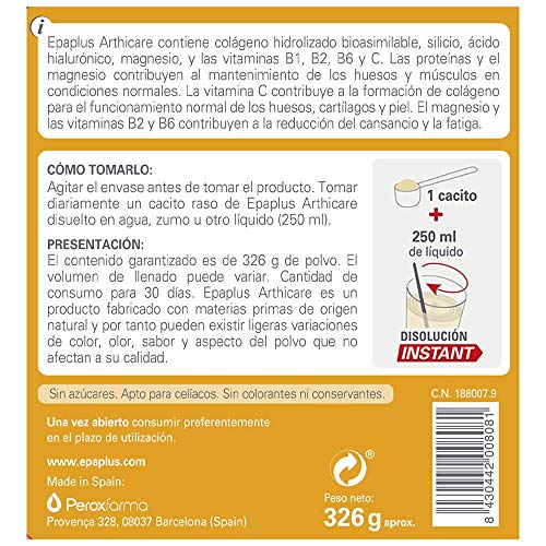 Epaplus Articulaciones Colágeno + Silicio + Ácido Hialurónico INSTANT Duplo- 2x30 Días (2x326 gramos, sabor vainilla)