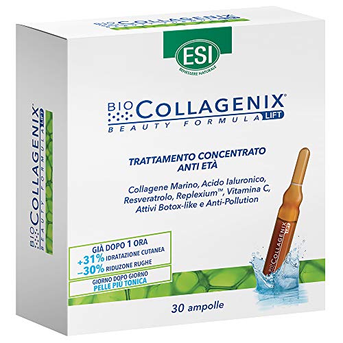 ESI BIO COLLAGENIX 30 AMPOLLAS TRATAMIENTO CONCENTRADO ANTIEDAD Potente tratamiento anti-edad a base de activos altamente concentrados para hacer la piel cada día más suave, hidratada y tonificada: