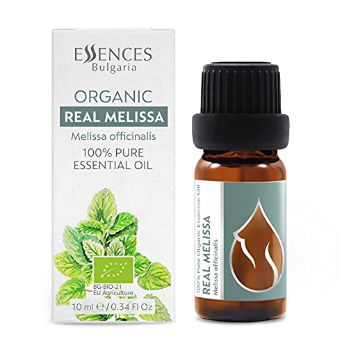 Essences Bulgaria Aceite Esencial de Melisa Orgánico 10ml, 100% Puro, Sin Diluir, Grado Terapéutico, De Granja Familiar, Aceite de Melissa officinalis Certificado Orgánico