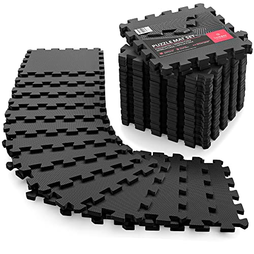 Esterilla Puzzle para Suelos de Gimnasio y Fitness | Set de Protección de Goma Espuma, Alfombrilla Protectora Expandible de 18 Losas + Bordes | Colchonetas para Máquinas de Deporte, Fácil de Limpia