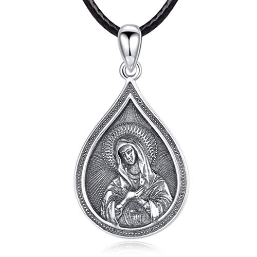 EUDORA Colgante Virgen María para Mujer y Hombre Collar Religioso Plata de Ley 925 Collar Virgen María, Medalla Virgen Milagrosa Regalos Originales para Mujer Hombre, Cuerda Negra 24"