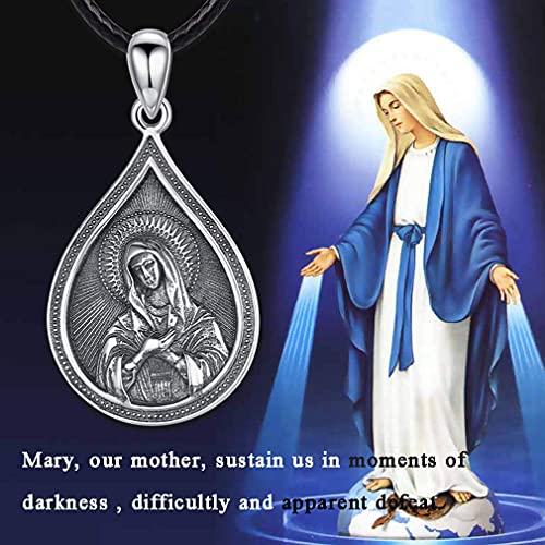 EUDORA Colgante Virgen María para Mujer y Hombre Collar Religioso Plata de Ley 925 Collar Virgen María, Medalla Virgen Milagrosa Regalos Originales para Mujer Hombre, Cuerda Negra 24"