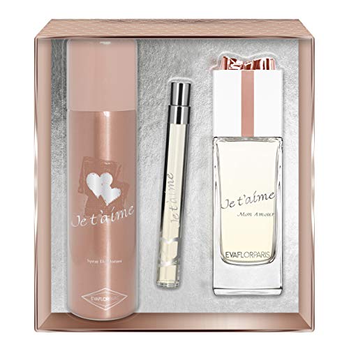 Evaflorparis Je T'Aime Mon Amour Gift Box Eau de Parfum 100 Ml + Déodorant 150 Ml + Pocket Atomizer 12 Ml Set Women Spray for Her Women Perfume Evaflorparis 520 g