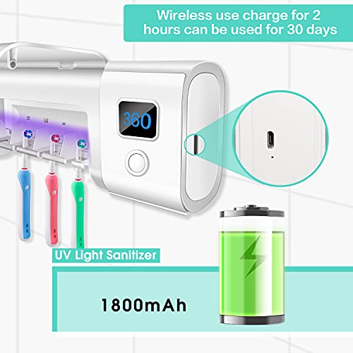 Everenty Portacepillos de Dientes Eléctrico Esterilizador UV para cepillos de Dientes, Soporte para Cepillo de Dientes UV esterilizador, Soporte Pasta de Dientes para Montaje de Pared, 4 Ranuras