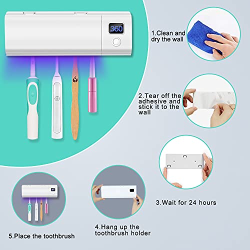 Everenty Portacepillos de Dientes Eléctrico Esterilizador UV para cepillos de Dientes, Soporte para Cepillo de Dientes UV esterilizador, Soporte Pasta de Dientes para Montaje de Pared, 4 Ranuras