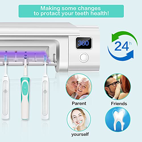 Everenty Portacepillos de Dientes Eléctrico Esterilizador UV para cepillos de Dientes, Soporte para Cepillo de Dientes UV esterilizador, Soporte Pasta de Dientes para Montaje de Pared, 4 Ranuras