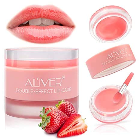 Exfoliante de labios, mascarilla para dormir de labios de doble acción, tratamiento de labios, mascarilla de labios de fresa hidratante reparadora