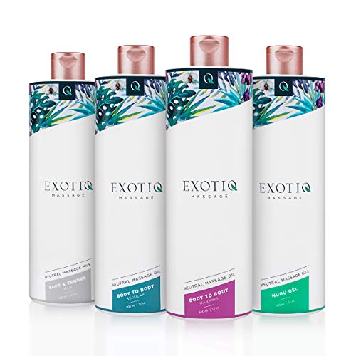 Exotiq Regular Cuerpo a Cuerpo Aceite Masaje (500ml - 17oz) - con un Efecto Nutritivo Masaje Íntimo - Perfecto para un Masaje de Cuerpo Completo; Duradero, Relaja los Musculos, Sin Olor