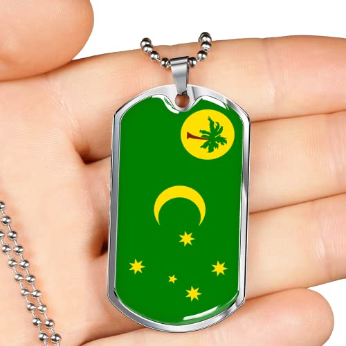 Express Your Love Gifts Cocos Island Flag Necklace Stainless Steel Oro 18k Dog Tag 24" Cadena