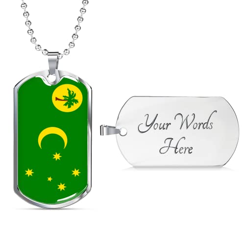 Express Your Love Gifts Cocos Island Flag Necklace Stainless Steel Oro 18k Dog Tag 24" Cadena