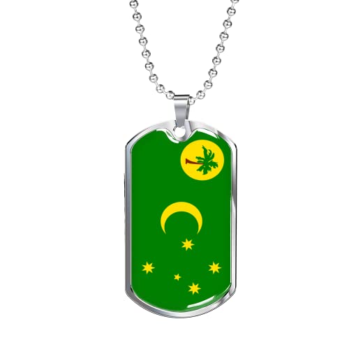 Express Your Love Gifts Cocos Island Flag Necklace Stainless Steel Oro 18k Dog Tag 24" Cadena