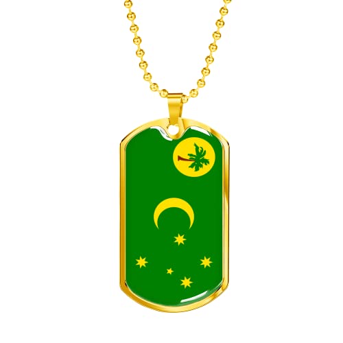 Express Your Love Gifts Cocos Island Flag Necklace Stainless Steel Oro 18k Dog Tag 24" Cadena