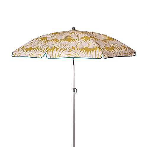 Ezpeleta Sombrilla de Playa de Aluminio|Sombrilla terraza|Parasol Plegable y Ligero|Inclinable|Protección Solar UPF 50+|Diámetro 165cm|Incluye Funda y Rosca|Tejido Estampado (Hojas-Verde)