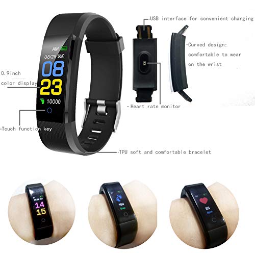 F-FISH Pulsera Actividad Inteligente Pantalla Color Reloj con Pulsómetro Impermeable Monitor de Ritmo Cardíaco Podómetro Deportiva Fitness Tracker para Mujer Hombre Niños