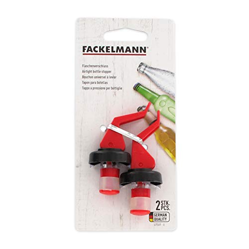 Fackelmann 2 Tapones para Botellas con Cierre Hermético, poliestireno y Polipropileno, Rojo y Negro, 3x8cm, 2 Unidades