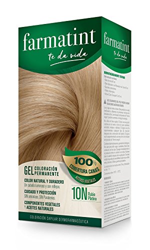 Farmatint Gel 10N Rubio Platino | Color natural y duradero | Componentes vegetales y aceites naturales | Sin amoníaco | Sin Parabenos | Dermatológicamente testado