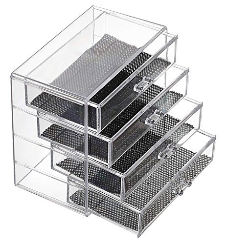 Feibrand - Organizador Maquillaje, Caja Cosméticos, Transparente, 4 Cajones