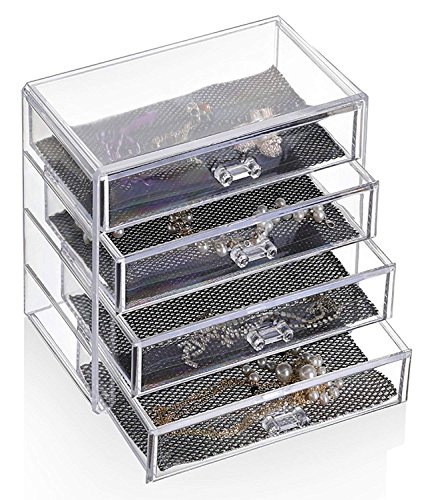 Feibrand - Organizador Maquillaje, Caja Cosméticos, Transparente, 4 Cajones