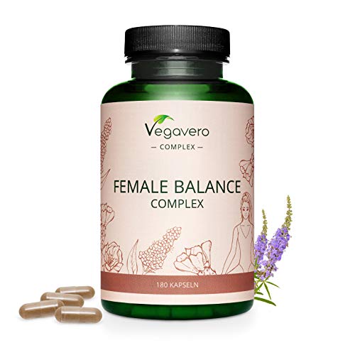 Female Balance Complex Vegavero® | 100% Vegetal | Suplemento Equilibrio Hormonal | Maca Roja + Nopal + Ácido Fólico + Alchemilla Vulgaris | Estrógenos Naturales | Sin Aditivos