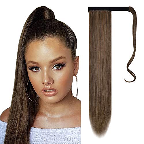 FESHFEN Cola de Caballo Extensiones Postizos de pelo fibras sintéticas de cabello pelo liso largo 60cm, 125g