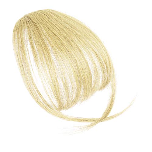 FESHFEN Flequillo Postizo Pelo Natural Humano 100% Remy Hair de Cabello Natural Clip Una Pieza Flequillo Ligero Postizos Ligeros Naturales para Mujer, Rubio Claro