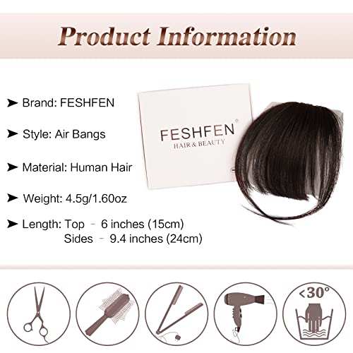 FESHFEN Flequillo Postizo Pelo Natural Humano 100% Remy Hair de Cabello Natural Clip Una Pieza Flequillo Ligero Postizos Ligeros Naturales para Mujer, Rubio Claro