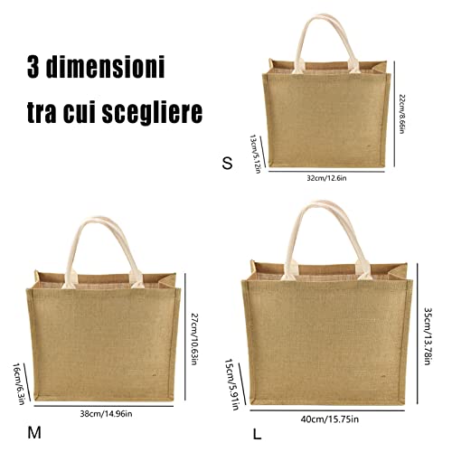 Fibrdoo Bolsa de yute natural portátil reutilizable, bolsa para la compra, portátil, bolsa de playa, bolsa de yute natural impermiable, bolsa para compras, playa, vacaciones, regalos, beige, S