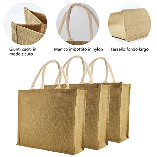 Fibrdoo Bolsa de yute natural portátil reutilizable, bolsa para la compra, portátil, bolsa de playa, bolsa de yute natural impermiable, bolsa para compras, playa, vacaciones, regalos, beige, S