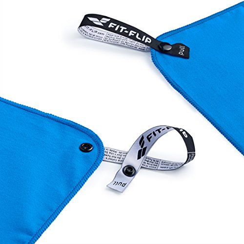 Fit-Flip Toalla Microfibra – en 11 Colores, 8 tamaños – Ultraligera y compacta – Toalla Secado rapido – Toalla Playa Microfibra y Toalla Deporte Gimnasio (30x50cm Azul - sin Bolsa)