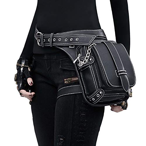 FiveloveTwo Unisex Punk Riñoneras de Marcha Cuero de PU Bolso Bandolera Paquetes De Cintura Pierna Bolsas táctico Pierna Banana Utilidad Gadget Pouch Waist Leg Bag