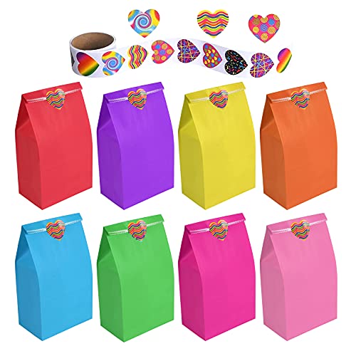 flintronic Bolsas de Regalo, 50 pcs Bolsa de Papel Kraft, Bolsas Regalo Navidad con 10 Colores (+ 100 Piezas Lindas Pegatinas), para Fiestas,Navidad etc (24 * 13 * 8CM)