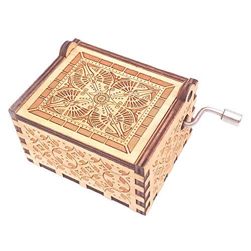 FnLy Caja de música de madera grabada con diseño de Pantera Rosa con 18 notas, diseño antiguo tallado, caja musical pequeña, color marrón