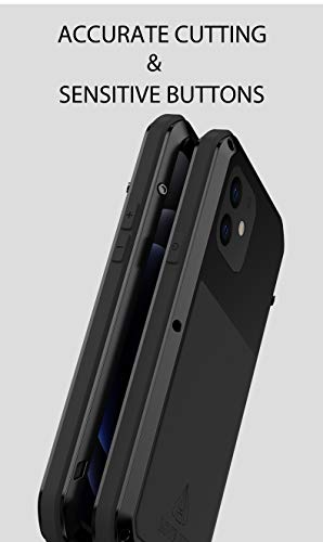 FONREST Completo Funda para iPhone 12 Mini 5,4-Pulgada(2020), Love Mei Antichoque Al Aire Libre Híbrido Aluminio Metal Antipolvo Carcasas con Vidrio Templado, Admite Carga Inalámbrica(Negro)