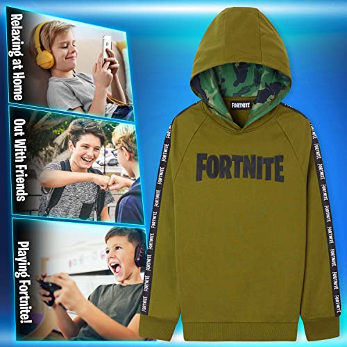 Fortnite Sudadera Niño, Ropa para Niño De Videojuego, Sudadera con Capucha para Niños, Gamer Regalos 7-15 Años (7-8 años, Caqui)