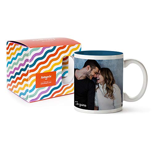 Fotoprix Tazas Personalizadas con Foto y Texto | Regalos Personalizados con Foto para Parejas | Te Quiero | Taza Personalizada con Nombre | Taza de Color Azul Oscuro