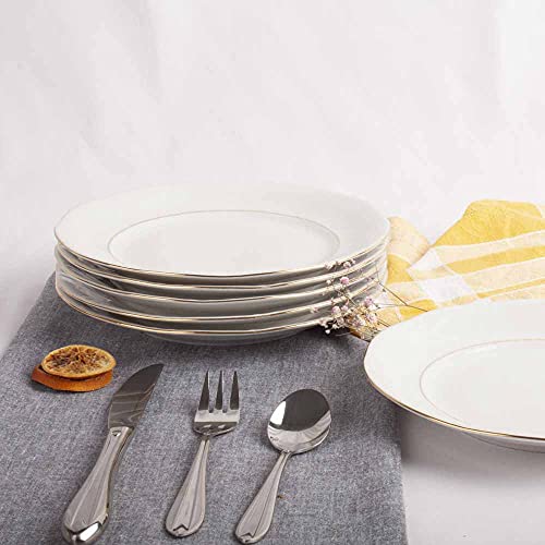 Franquihogar - Set de 6 platos de postre de porcelana blanca con filo de oro 19 cm de ø | Lubeck