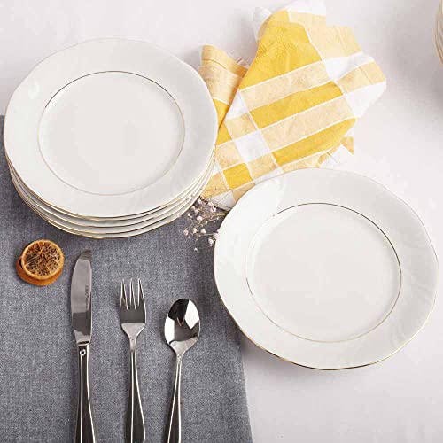 Franquihogar - Set de 6 platos de postre de porcelana blanca con filo de oro 19 cm de ø | Lubeck