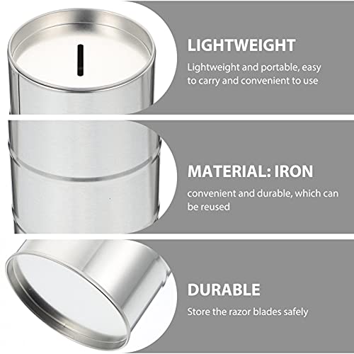 FRCOLOR Caja de Almacenamiento de Plata para Maquinilla de Afeitar Banco de Almacenamiento de Seguridad Cuchillas de Afeitar Caja Contenedor Hucha de Hojalata para Peluquería
