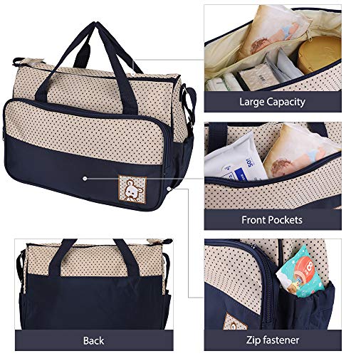 FREESOO Set 5 kits Bolsa de Mama Para Bebe Biberon Bolso Cambiador de Pañales Bolsillo Maternal Bebé para Carro Carrito Biberón Colchoneta Comida Pañal con Gran Capacidad