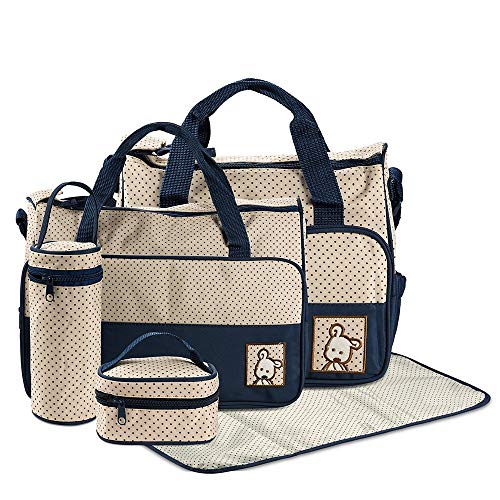 FREESOO Set 5 kits Bolsa de Mama Para Bebe Biberon Bolso Cambiador de Pañales Bolsillo Maternal Bebé para Carro Carrito Biberón Colchoneta Comida Pañal con Gran Capacidad