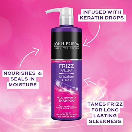 Frizz Ease - Juego de champú y acondicionador de inmunidad brasileño, elegante, 2 x 500 ml, para cabello rizado medio a grueso, con gotas de queratina para resultados elegantes y duraderos