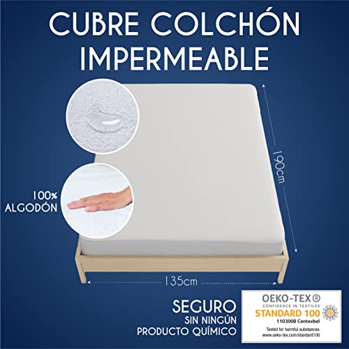 Funda Colchon 135 x 190/200 cm Impermeable - Dreamzie - Protector Colchon Oeko-Tex® Hipoalergénico, Anti-Bacteriano, Anti-Acaros - Made in EU