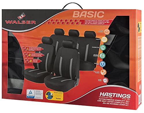 Funda de asiento para automóvil WALSER Hastings, fundas de asiento para automóvil, juego completo, 2 fundas de asiento delanteras, 1 funda de asiento trasera negra/gris 11807