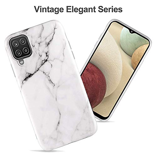 Funda para Samsung Galaxy A12 Carcasa Mármol Suave Silicona, E-Lush Estuche Ultra Delgado Soft Gel Flexible TPU Case Cover Amortigua Golpes Caso para Samsung Galaxy A12, Blanco