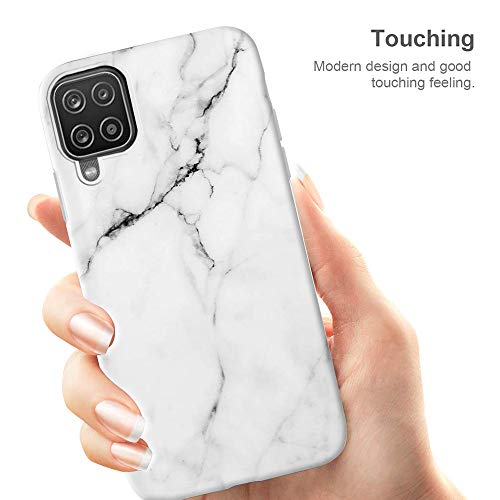 Funda para Samsung Galaxy A12 Carcasa Mármol Suave Silicona, E-Lush Estuche Ultra Delgado Soft Gel Flexible TPU Case Cover Amortigua Golpes Caso para Samsung Galaxy A12, Blanco