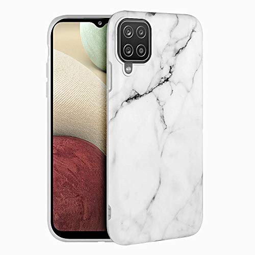 Funda para Samsung Galaxy A12 Carcasa Mármol Suave Silicona, E-Lush Estuche Ultra Delgado Soft Gel Flexible TPU Case Cover Amortigua Golpes Caso para Samsung Galaxy A12, Blanco