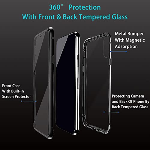 Funda para Samsung Galaxy A52 5G Carcasa Adsorción Magnética, E-Lush Funda 360 Grados Protección Transparente Caso Metal Flip Cover Frontal y Posterior Vidrio Templado Anti Choque Case Cover, Negro