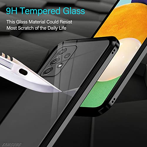 Funda para Samsung Galaxy A52 5G Carcasa Adsorción Magnética, E-Lush Funda 360 Grados Protección Transparente Caso Metal Flip Cover Frontal y Posterior Vidrio Templado Anti Choque Case Cover, Negro