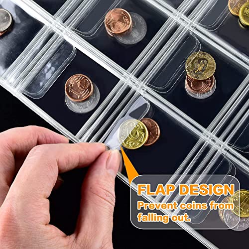 Fundas para monedas para guardar monedas, 30 compartimentos de 35 mm, para álbum de recortes, hojas de monedas, monedas conmemorativas, marcas Coin Penny Stamp Currency (12 unidades)